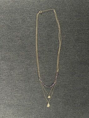 Layered Gold Necklace with Purple Bead Accent